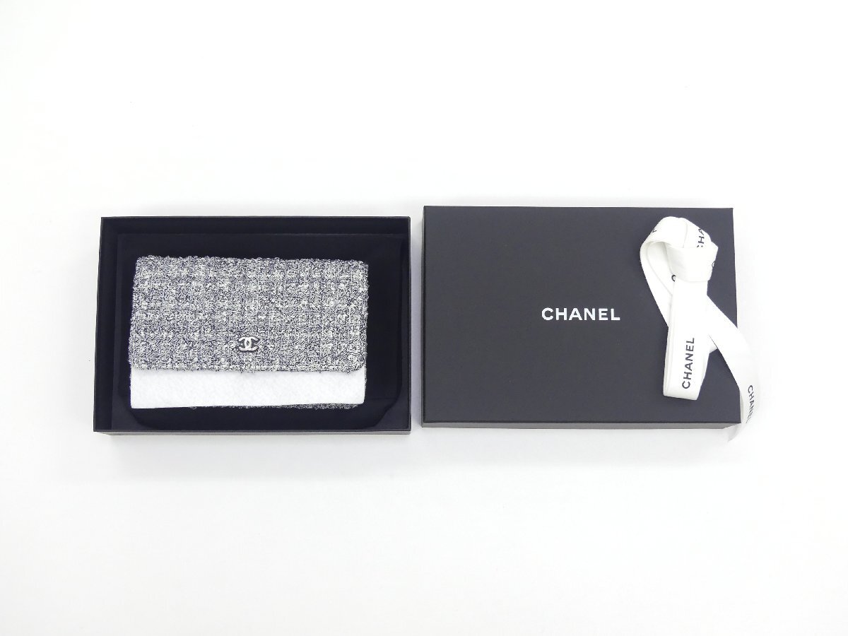 未使用 新作 CHANEL クラシックチェーンウォレット ブラック×ホワイト/シルバー金具 AP0250 コットンツイード AP0250 24P_画像8