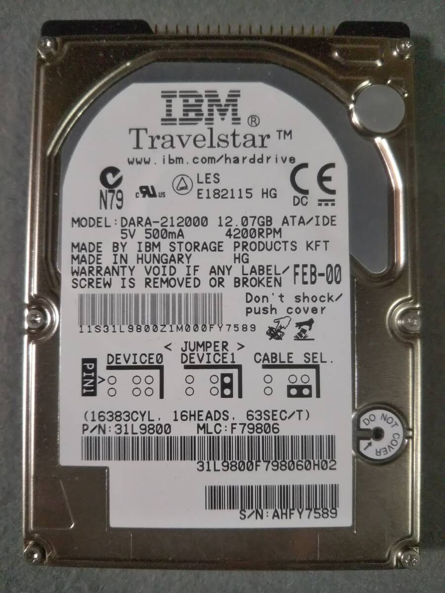 12.07GB IBM DARA-212000 ATA66 2.5インチ 9.5mm IDE ②_IBM DARA-212000 