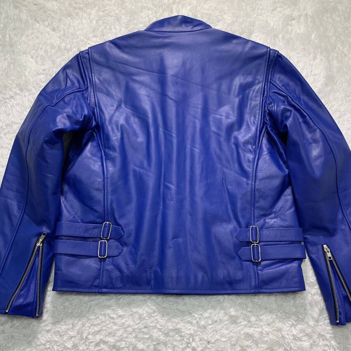 [ unused * tag attaching ]4L*HORN WORKS horn Works kau leather rider's jacket American Casual blue original leather Biker lining quilting blue 