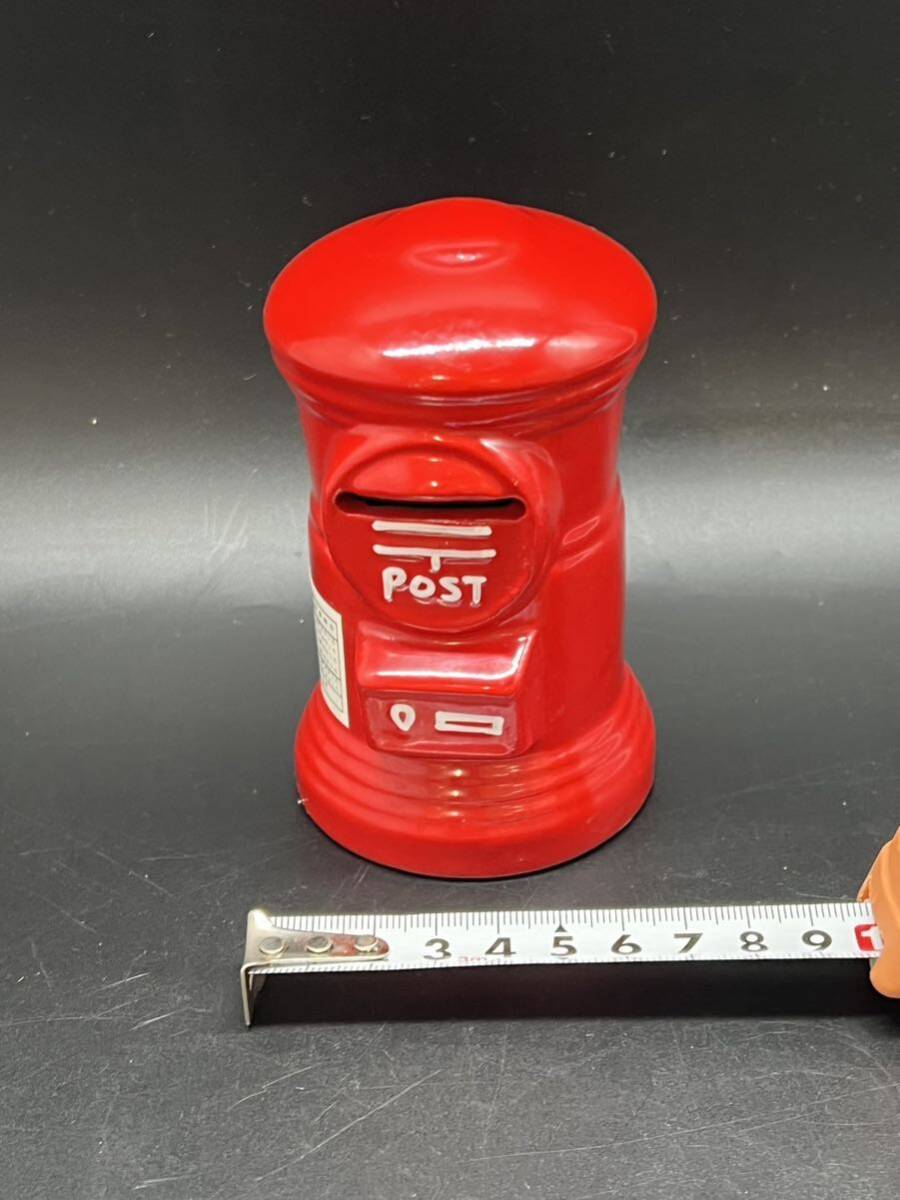 郵便ポスト　貯金箱　昭和レトロ　陶器　赤　ヴィンテージ　高さ約11cm 17404B U60_画像5