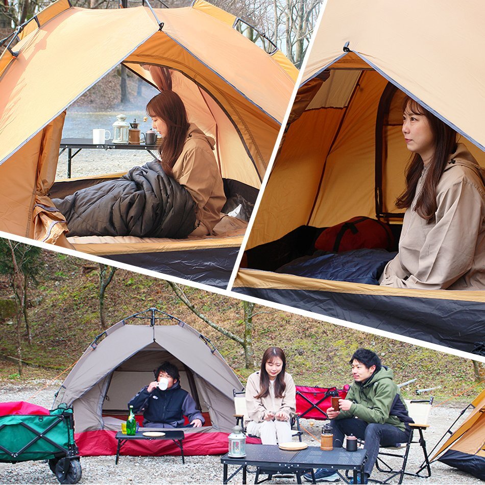 テント ポップアップテント ワンタッチテント 4人 アウトドア キャンプ用品 2WAY ソロテント ツーリング 防水 サンシェード ドーム型テントの画像3