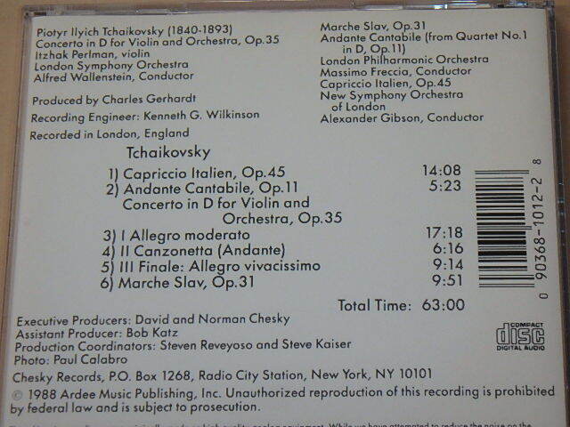 Tchaikovsky:Violin Concerto　Marche Slav　/　 Itzhak Perlman（イツァーク・パールマン）他　/　輸入盤CD_画像3