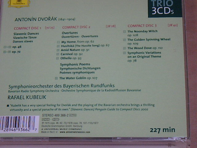 Dvorak: Slavonic Dances Opp. 46 & 72　Overtures & Symphonic Poems　/　Rafael Kubelik（ラファエル・クーベリック）/　CD　3枚組　EU盤_画像4