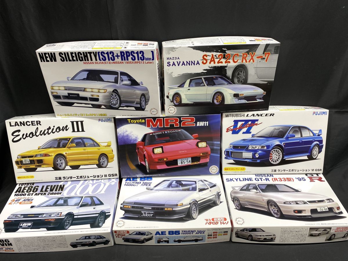 【D549】新品 未組立 フジミ 1/24 インチアップ 8箱 まとめ売り プラモデル FUJIMI スカイライン/ハチロク/MR2/ランサーなど 旧車_画像1