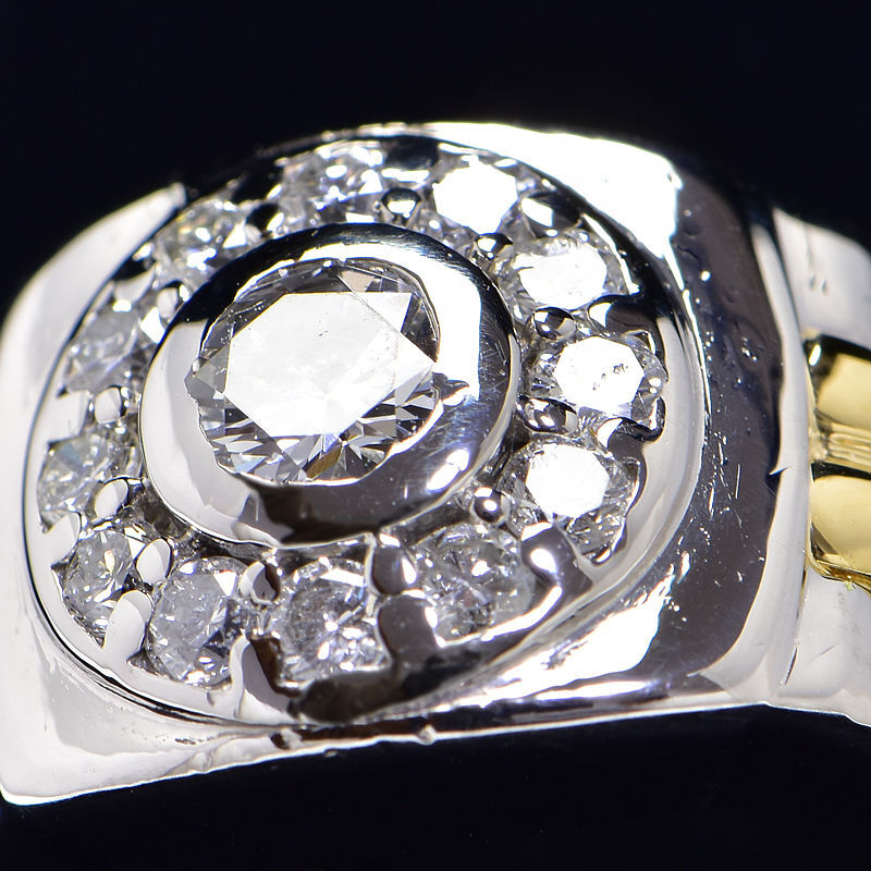0.353ct натуральный кольцо с бриллиантом 21.5 номер K18YG Pt900 с отделкой всего 0.41ct натуральный бриллиант печатка кольцо три тест type желтое золото платина б/у бесплатная доставка 