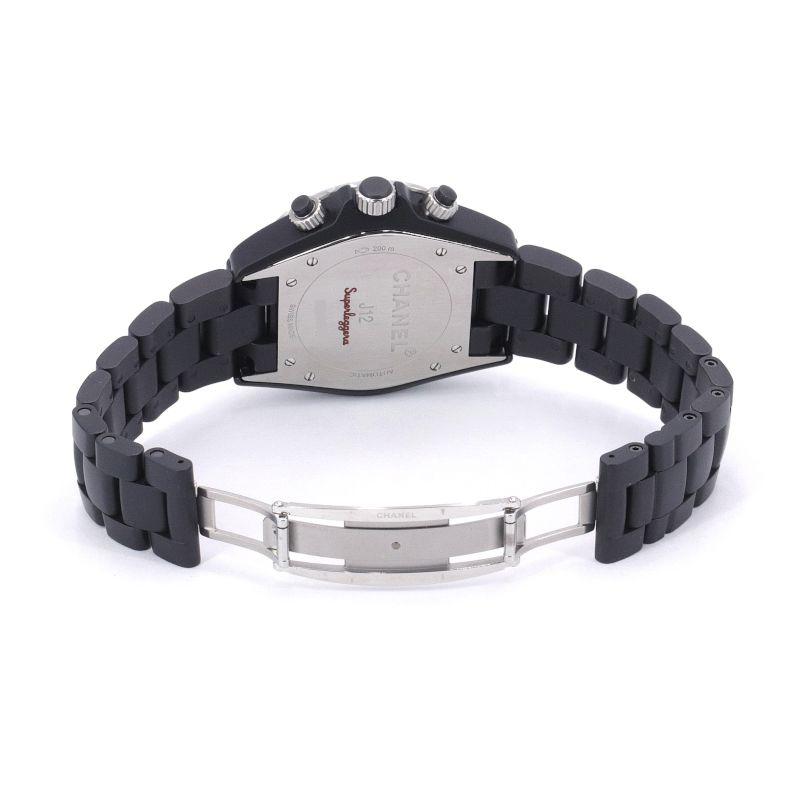 [3 year guarantee ] Chanel men's J12 super reje-laH3409 ceramic black face chronograph self-winding watch wristwatch used free shipping 