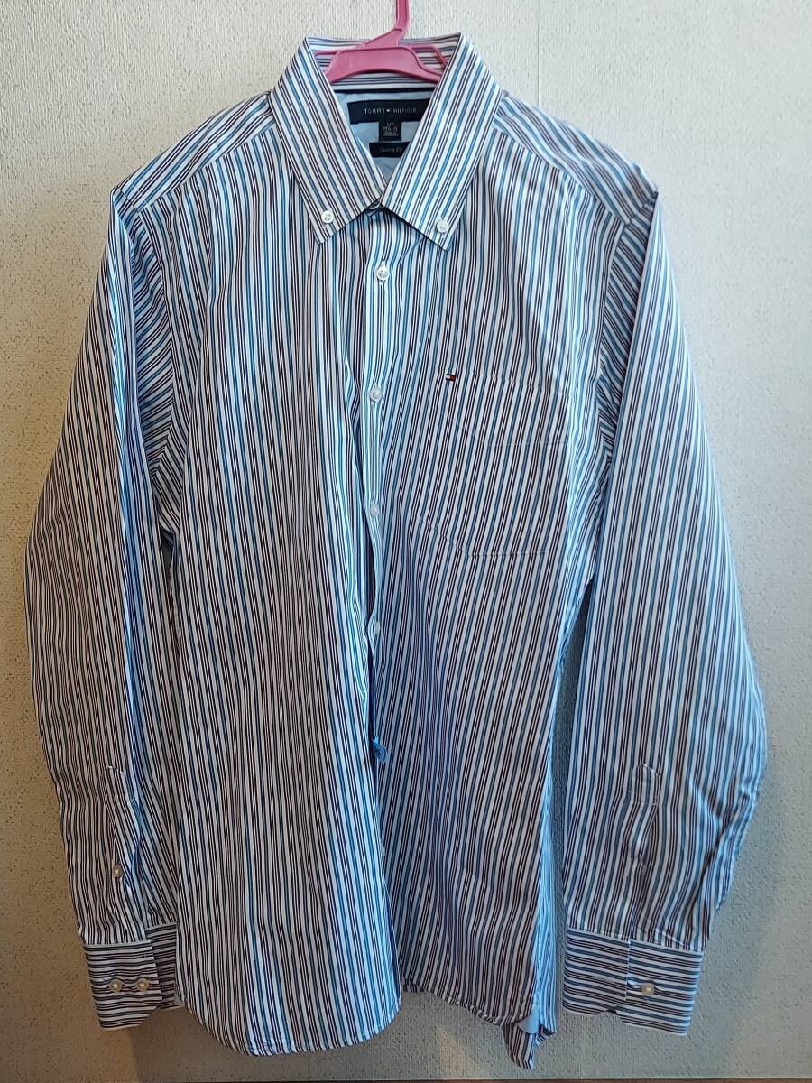 ★トミーヒルフィガー　BDシャツ　長袖Sサイズ　水色×紫×白　USED★_画像4