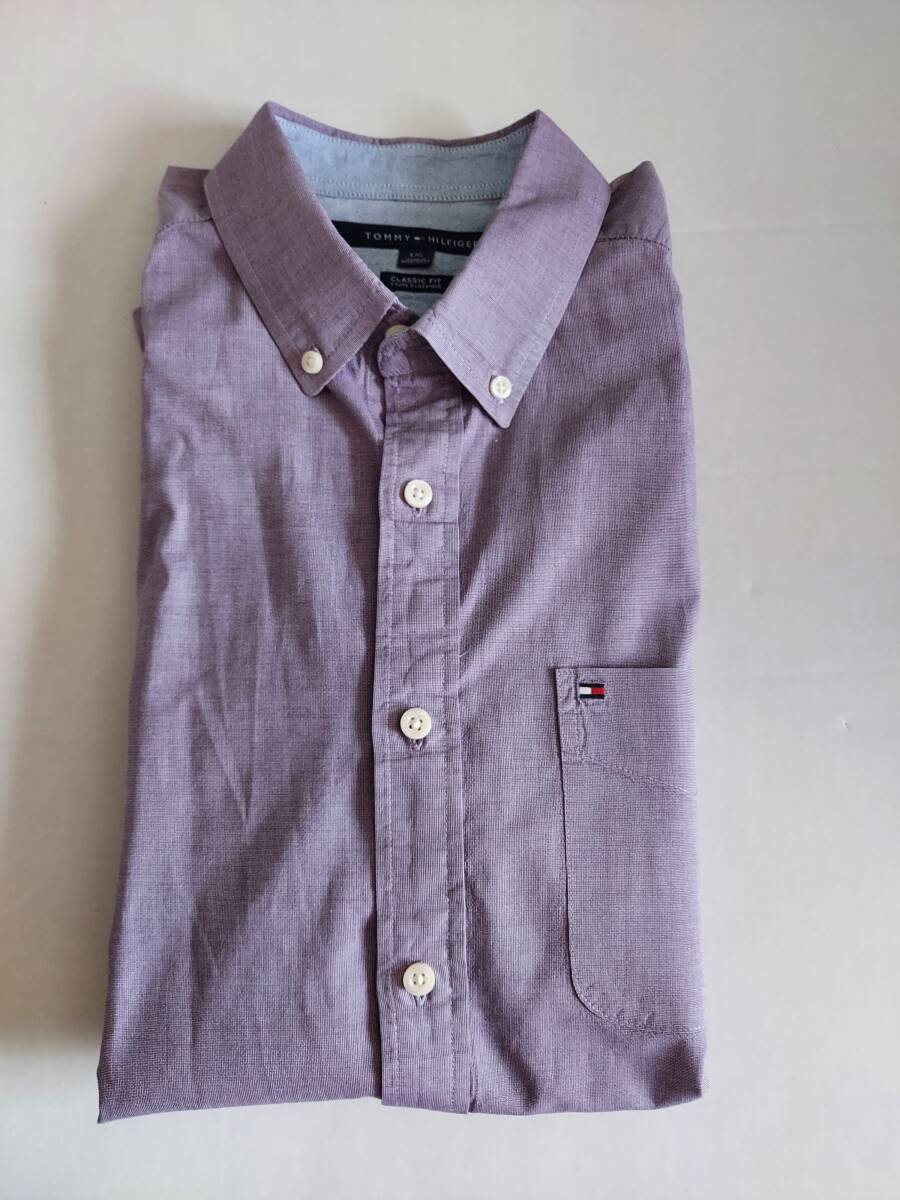 ★トミーヒルフィガー BDシャツ 長袖Lサイズ　紫色　USED★_画像1