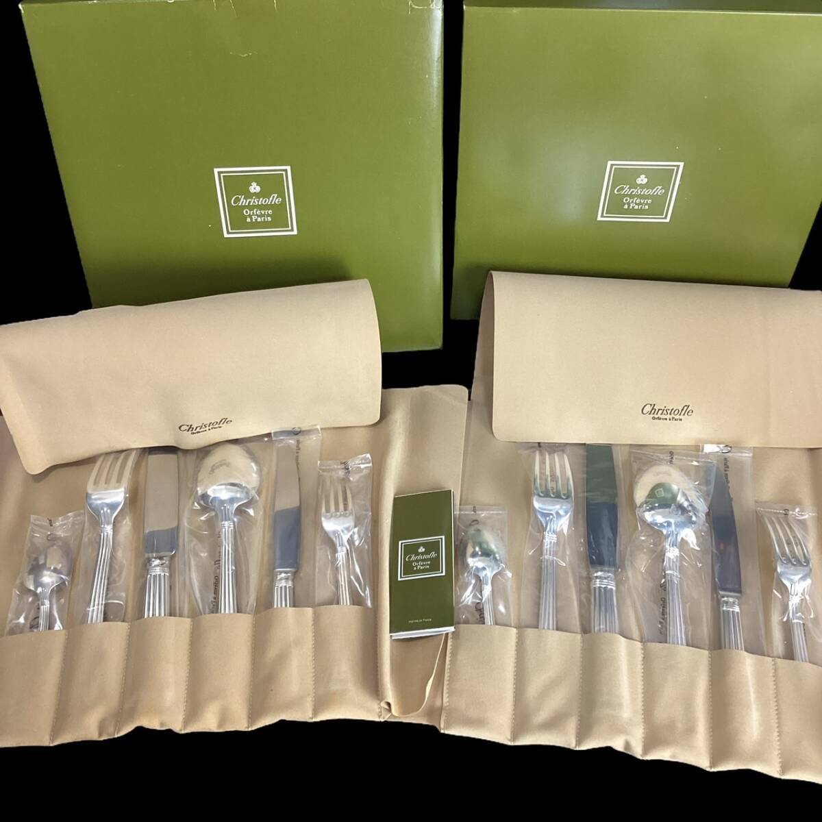 [ new goods unopened ] Chris to full Christofle cutlery Aria ARIA 12 point set 2 person minute rust prevention exclusive use bag knife fork Pooh n