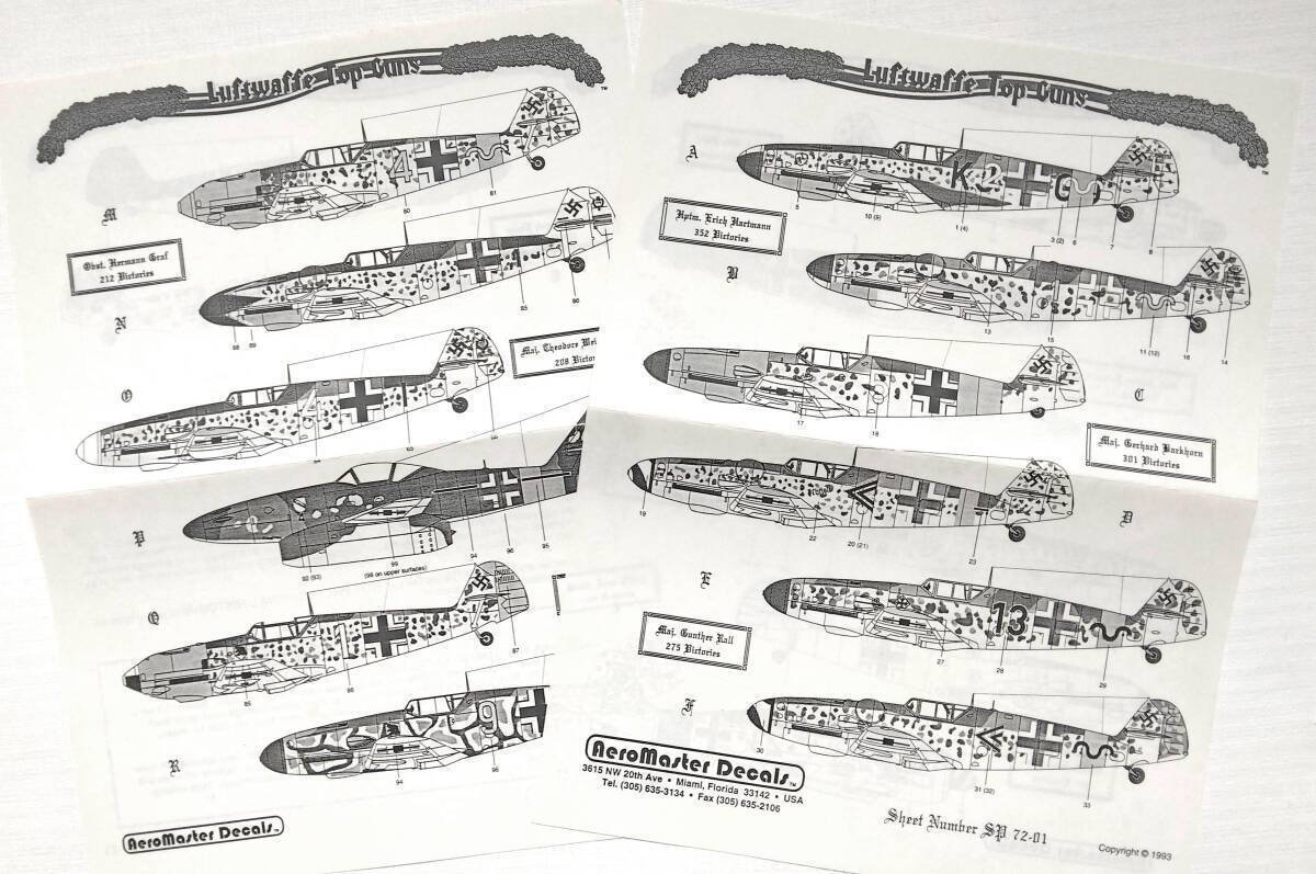 エアロマスター・デカール SP72-01「ルフトヴァッフェ・トップガンズ」ドイツ空軍 エース　Bf109 　Fw190_画像4