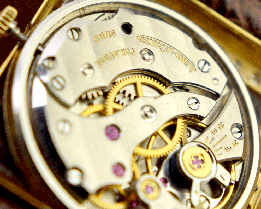 古 セ-ル 超豪華 LECOULTRE ダイヤ40個装飾 14K金無垢 手巻き 17石 紳士腕時計 新品クロコバンド付き