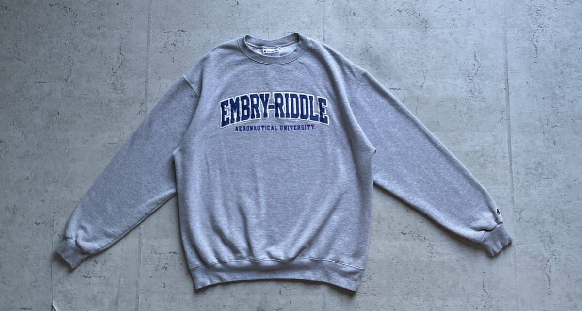 champion チャンピオン カレッジロゴ EMBRY-RIDDLE クルーネック スウェット トレーナー グレー L_画像2