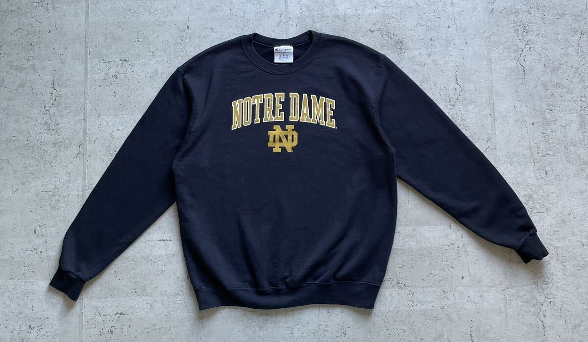 champion チャンピオン カレッジロゴ NOTRE DAME クルーネック スウェット トレーナー ネイビー L_画像2