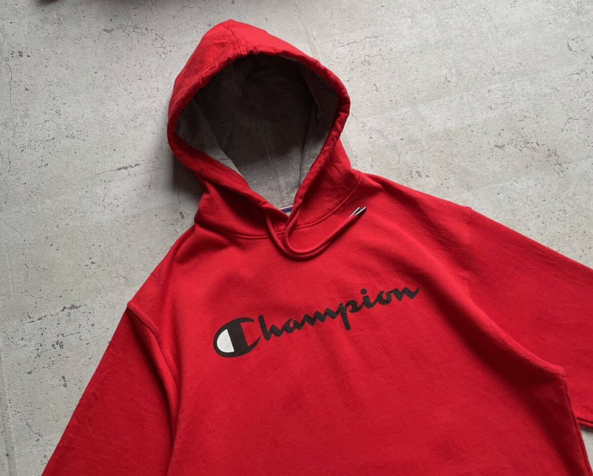 champion チャンピオン プリント ワンポイントロゴ プルオーバー パーカー レッド M_画像3