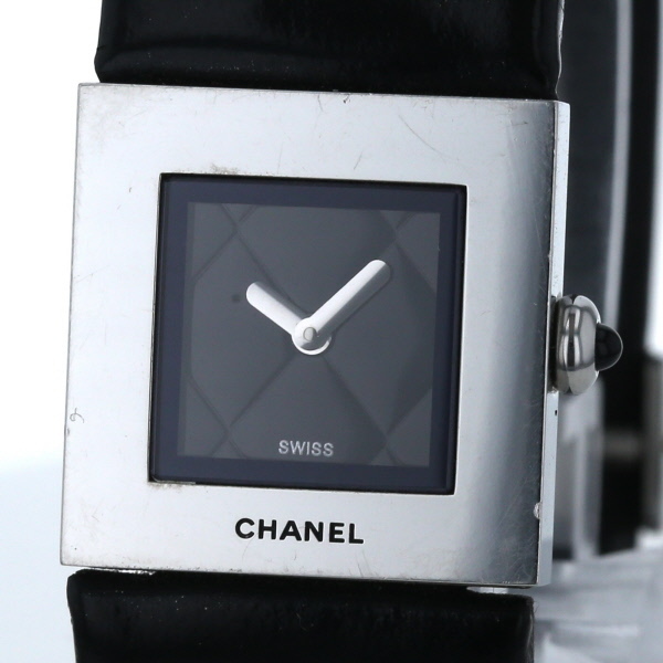 シャネル CHANEL マトラッセ アシエ ACIER H0009 クオーツ ブラック 2針式 レディース 腕時計【xx】【中古】4000019801200428の画像1