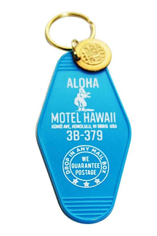 モーテル ハワイ キーホルダー ライトブルー プラスチック製 フラガール柄 MOTLE HAWAII ホノルル モーテル ホテル キーホルダー_画像1