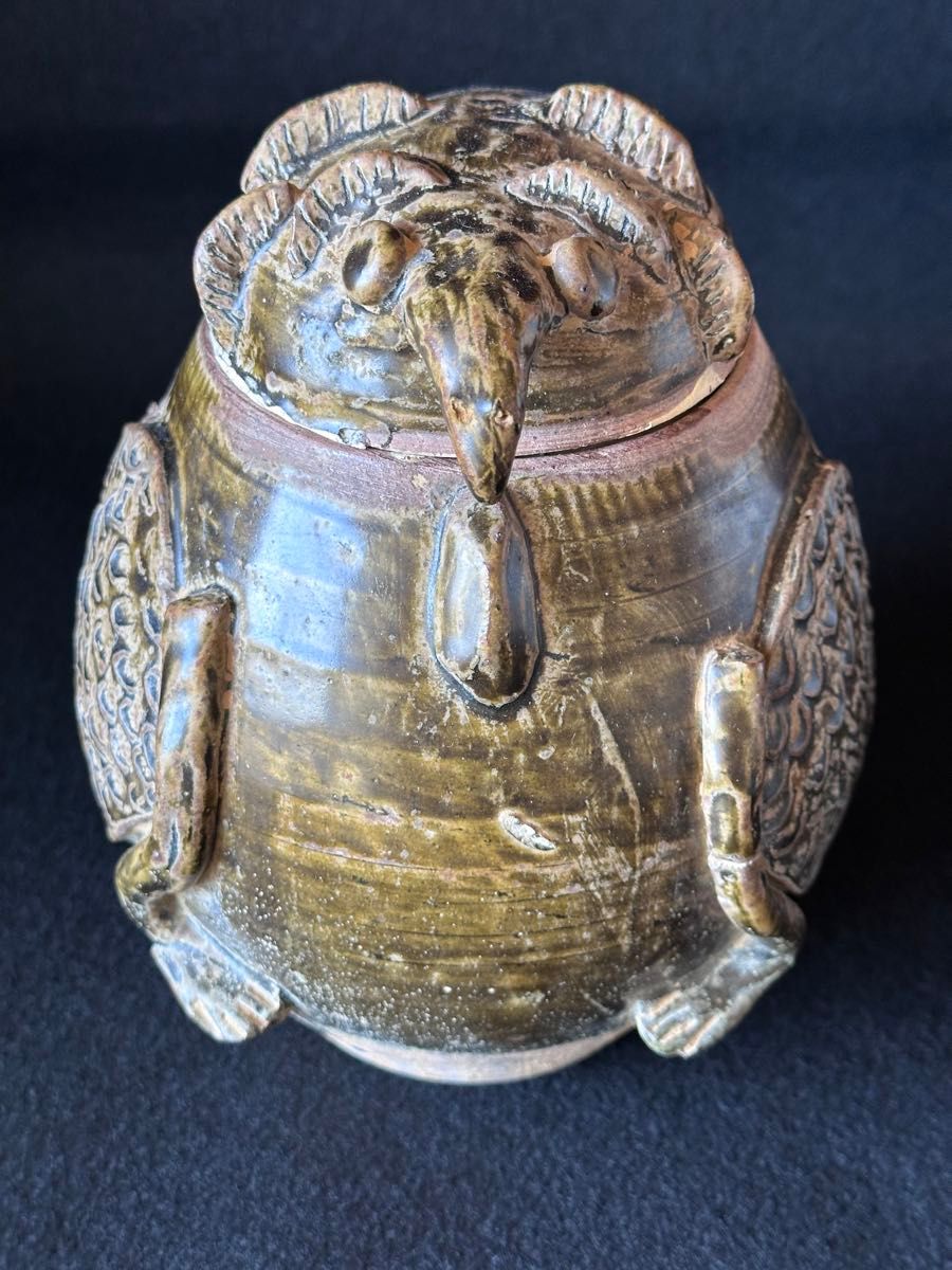 古美術　褐釉鳥形蓋壺 高さ:約19cmアジア 古陶磁 古美術 骨董　