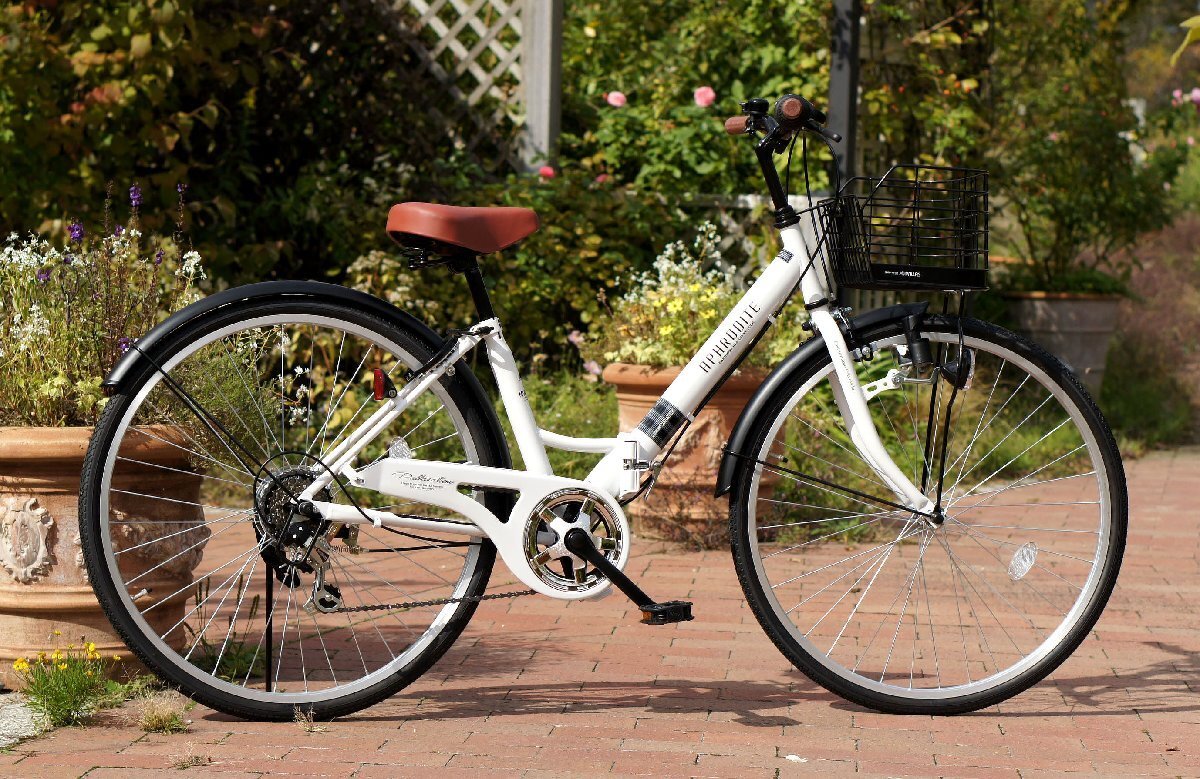 送料無料 折り畳み自転車 26インチ シマノ製6段変速 シティサイクル サイクリング PL保険加入済 適応身長155cm以上 ホワイト 新品