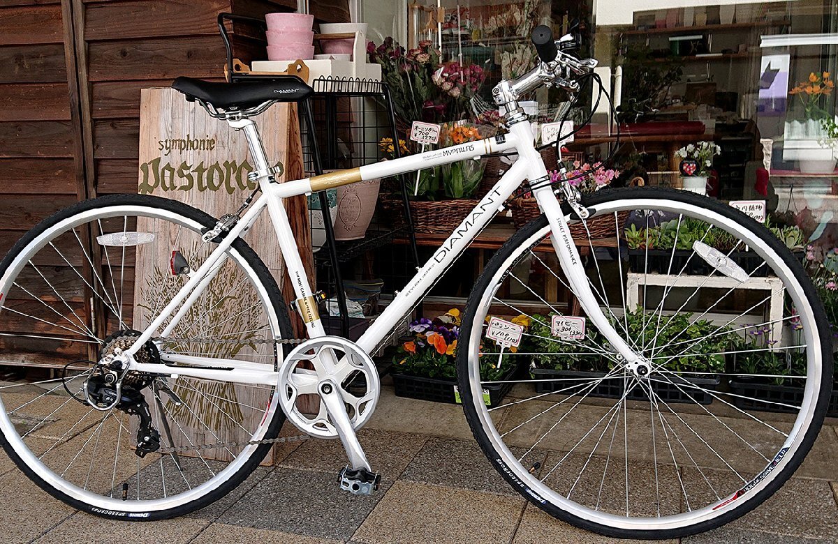 送料無料 クロスバイク 700C サイクリング 自転車 シマノ製7段変速ギア エアロリム 前輪クイックレリーズ PL保険加入 ホワイト 新品