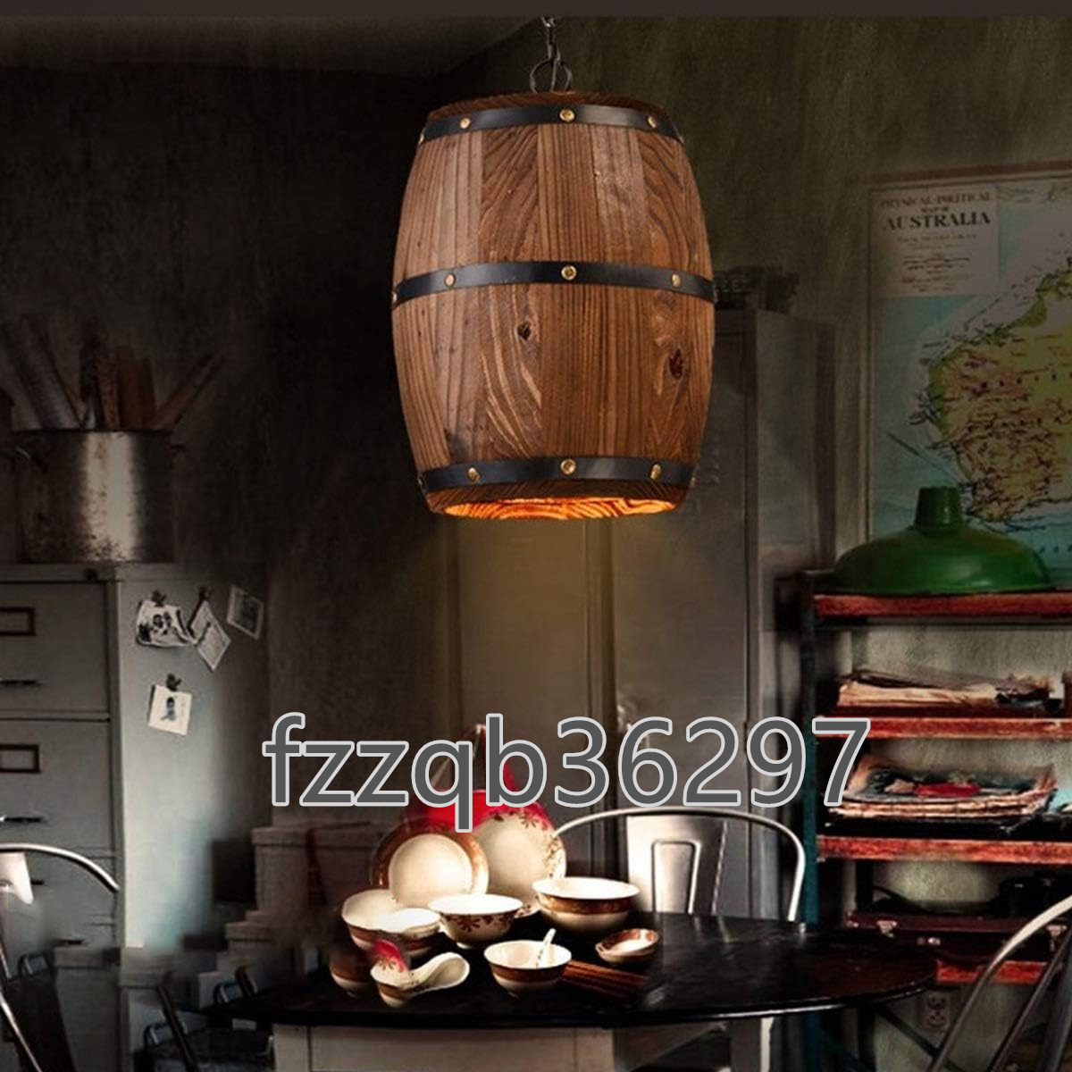ペンダントライトアメリカンレトロ木製バレルシャンデリアカフェバーレストランパーソナライズされた照明