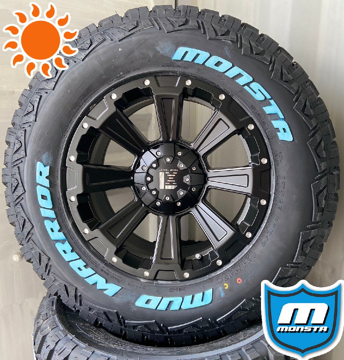 ラングラー（JK,JL）タイヤホイールセット 17インチ 4本セット 1台分 MONSTA MUDWARRIOR ホワイトレター 265/65R17 265/70R17 DeathRock_画像7