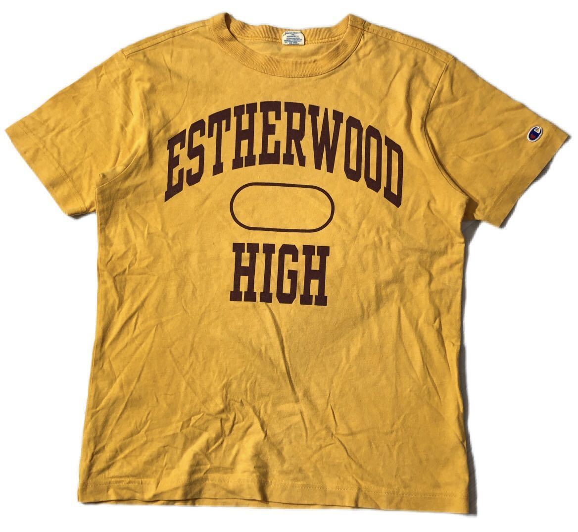 ● Champion チャンピオン ● ワッペンESTHERWOOD HIGH ロゴ プリント 半袖Tシャツ イエロー M_画像2