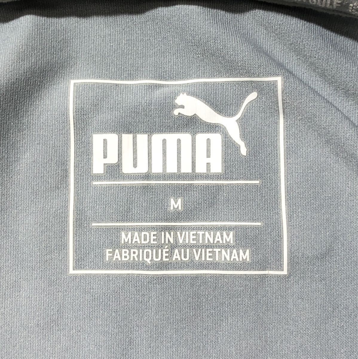 * PUMA GOLF Puma Golf * Logo вышивка 18 отверстие принт окантовка рисунок короткий рукав Golf рубашка-поло оттенок голубого M