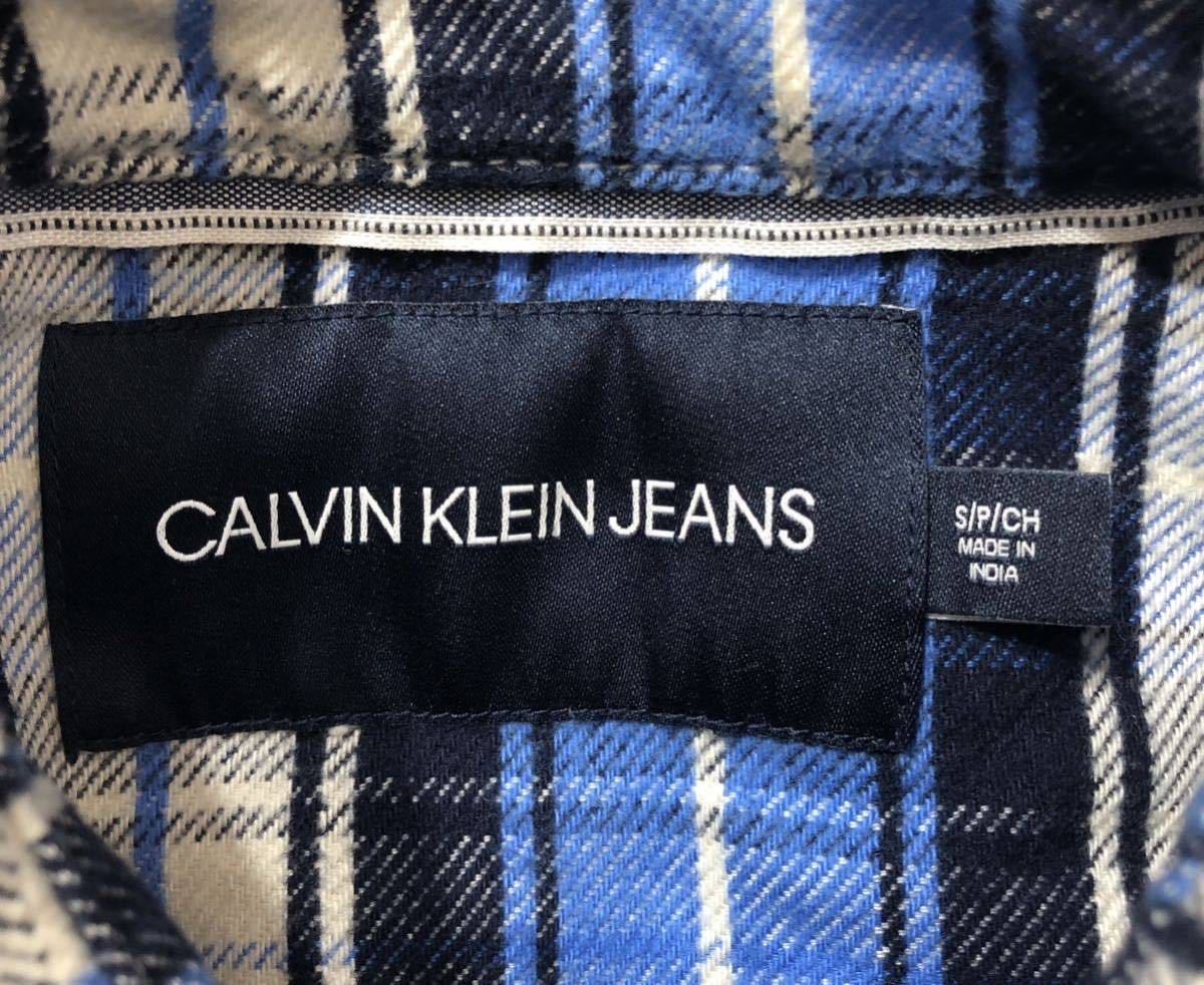 ● CALVIN KLEIN JEANS カルバンクライン ジーンズ ● ロゴ ラベル チェック柄 長袖 コットン ネルシャツ ブルー×ホワイト×ネイビー S_画像6