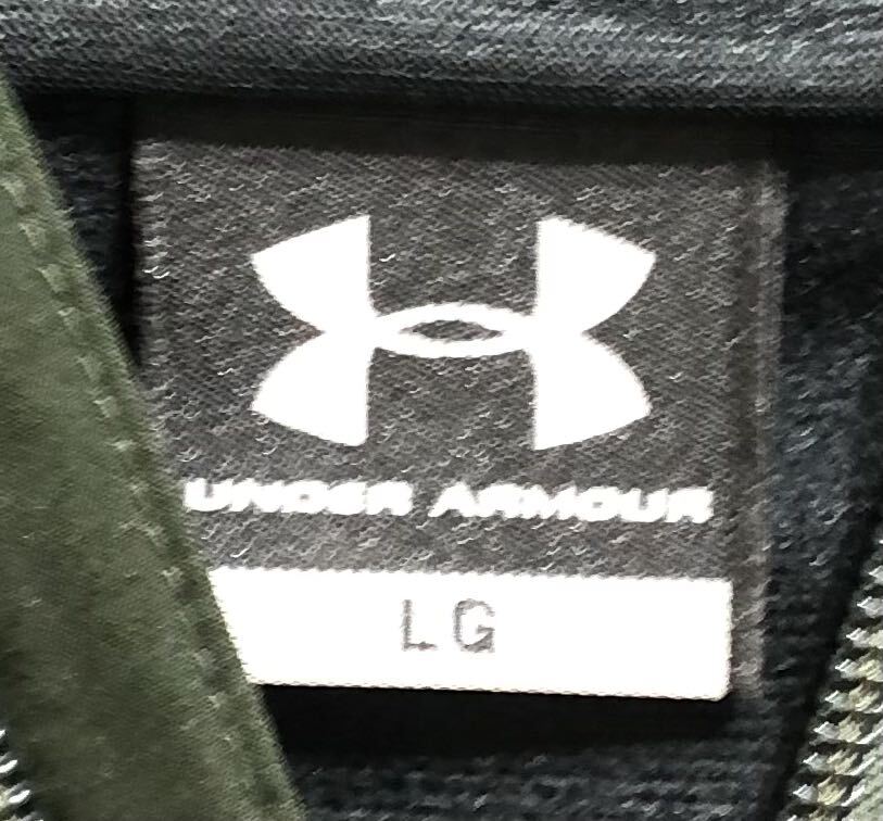 ■ UNDER ARMOUR アンダーアーマー ■ バイカラー ロゴ ラバー ワッペン プリント ジップアップ ナイロン パーカ グリーン×ブラック LG_画像4