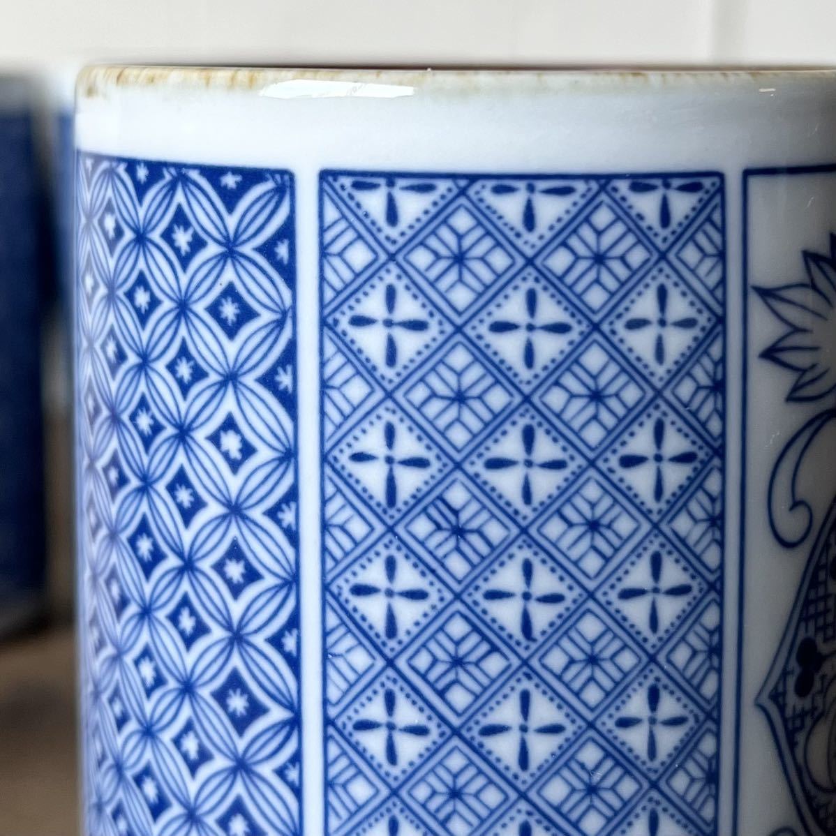 3個set ストーンウェア ブルー 銅板柄 マグカップ デッドストック 陶器 検: コーヒーカップ カフェオレ レトロ ビンテージ アンティークの画像8