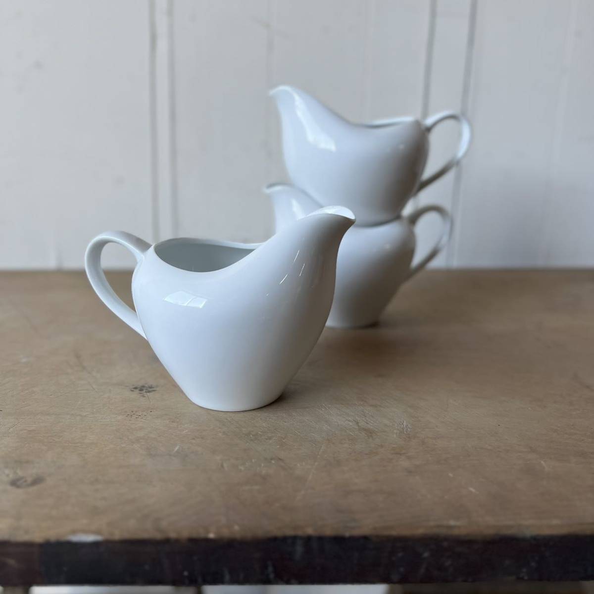 3個set 綺麗な曲線の 白磁 ピッチャー デットストック 陶器 検: 水差し ミルク フラワーベース 花瓶 花器 レトロ ビンテージ アンティークの画像1