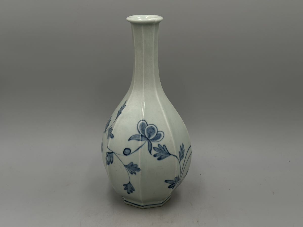 朝鮮美術　李朝染付八角花瓶　約28×12.5cm 徳利　面取　白磁　高麗　韓国　花器　青花　李朝時代　24.3/od.uw_画像3