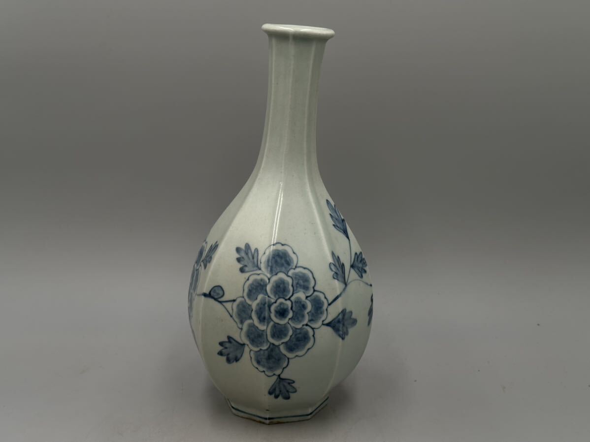 朝鮮美術　李朝染付八角花瓶　約28×12.5cm 徳利　面取　白磁　高麗　韓国　花器　青花　李朝時代　24.3/od.uw_画像1