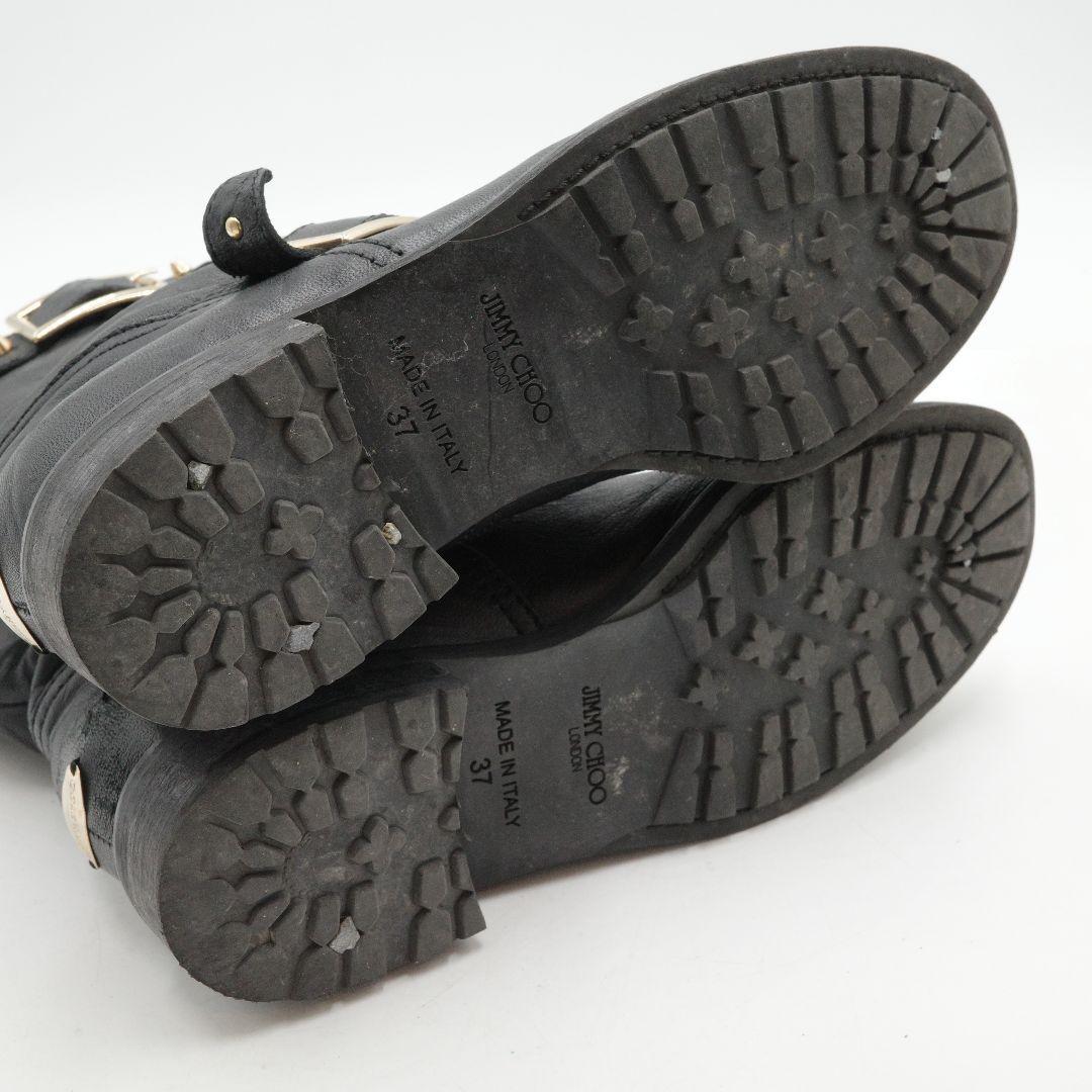 JIMMY CHOO ジミーチュウ スタッズ レザーブーツ 37 約 23.5cm ブラック 本革 イタリア製 高級靴 正規品 クリーニング済み_画像7
