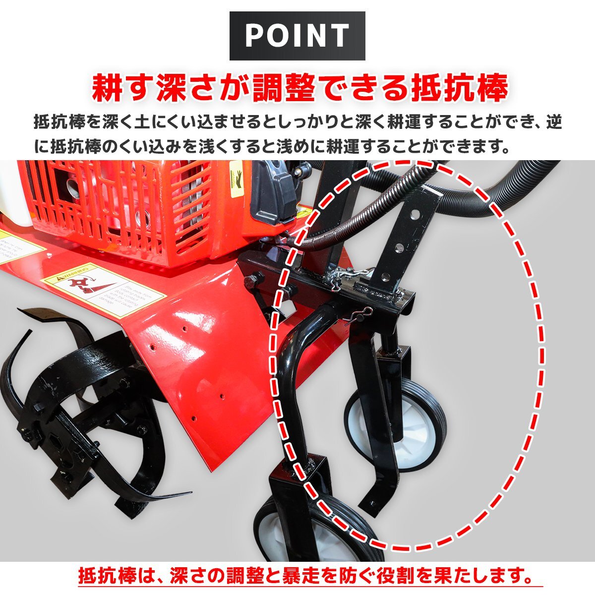 送料無料 パワーアップハンドル　高調節可能耕幅400mm　家庭用63cc エンジン式 耕運機 耕うん機 耕し機 つちかき機 土かき機　【即納】_画像6