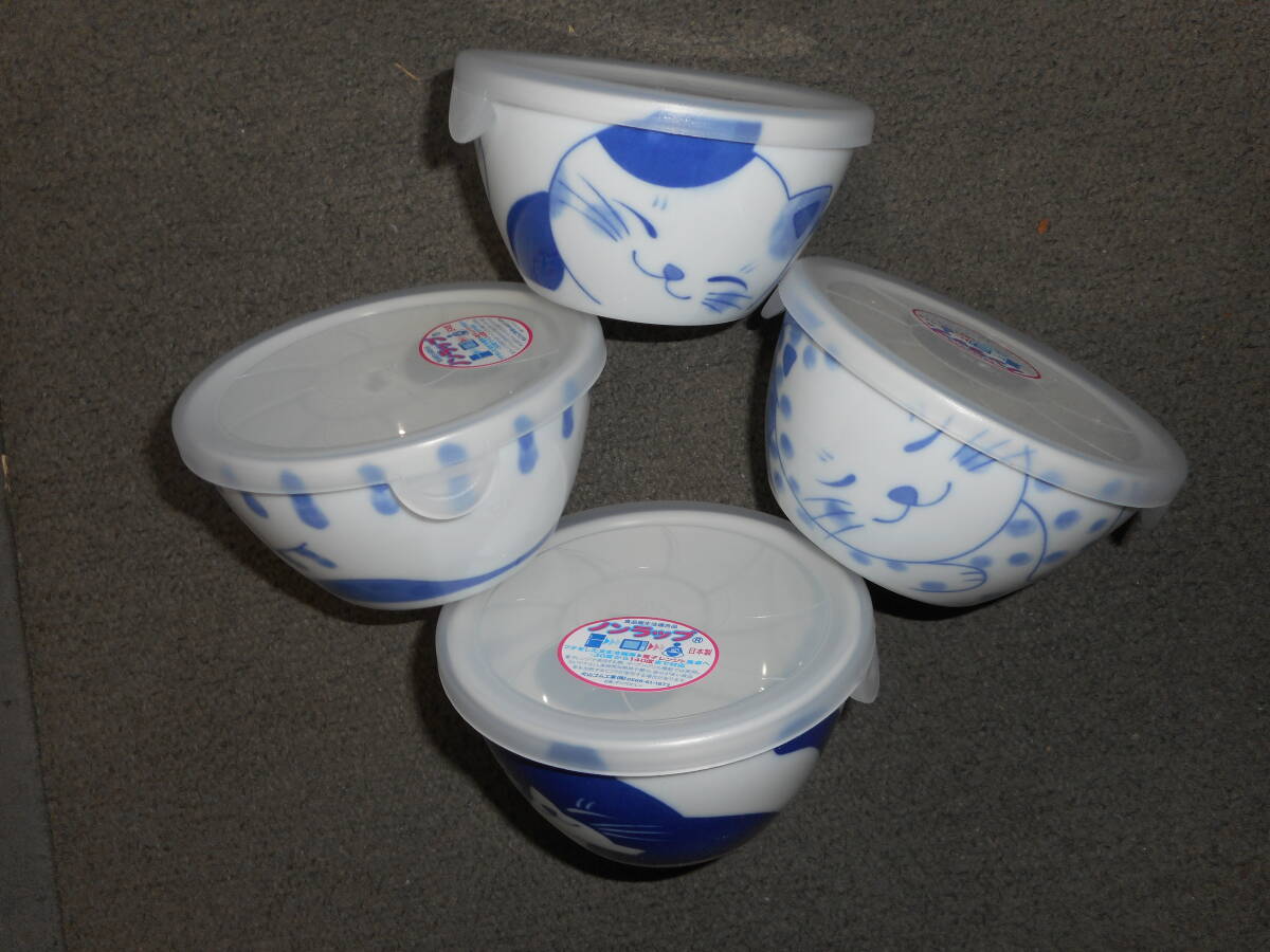 藍染ねこノンラップパック小４柄組 日本製美濃焼 新品未使用（トラとハチワレとブチとミケ）陶磁器製の画像2