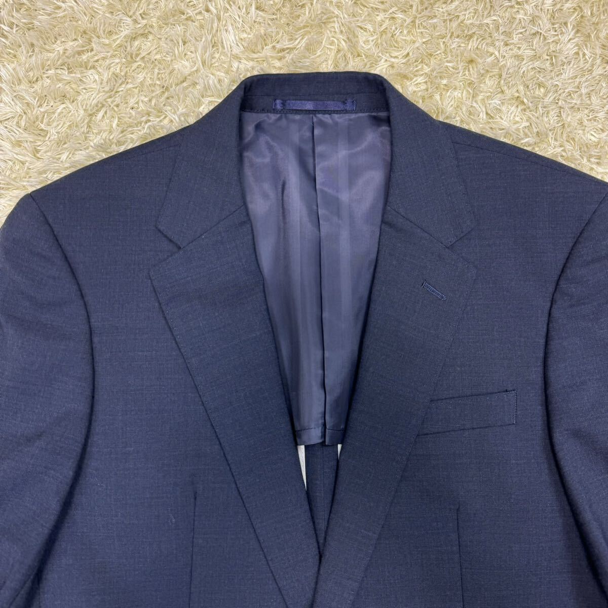 ナノユニバース 『大人の品格』 NANO UNIVERSE スーツ セットアップ ジャケット ネイビー ブルー 46 M位 ウール ビジネス 2B 紺色 背抜き_画像3