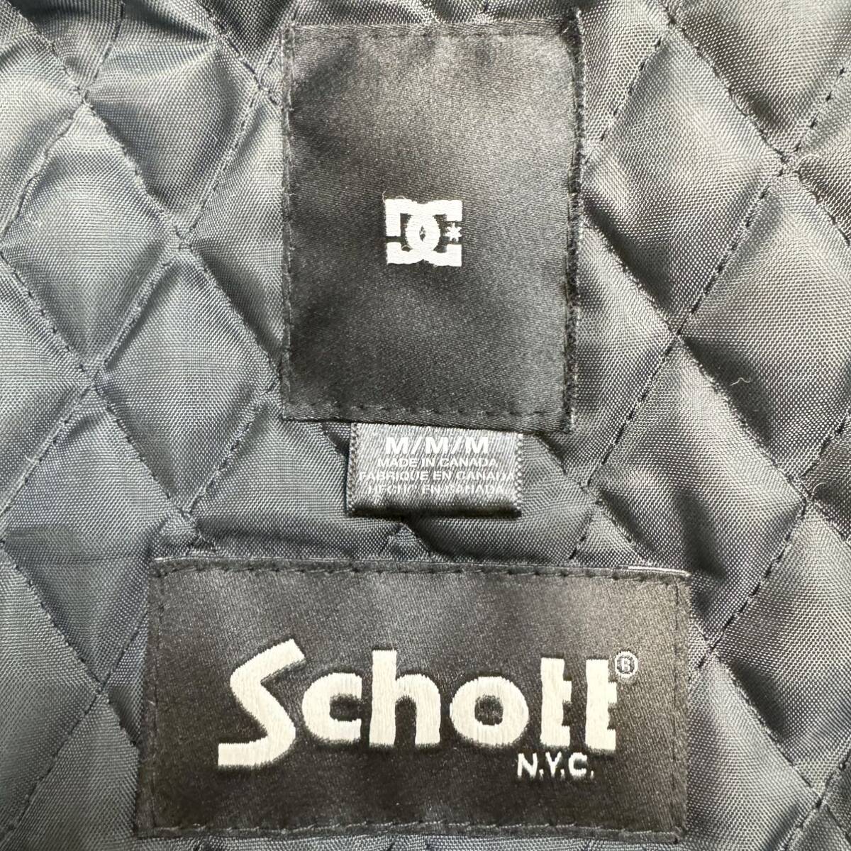 美品 DC × Schott スタジャン ジャケット コラボ DCシューズ ショット レザー キルティング メンズ Mサイズ 牛革 黒 ブラック ブルゾン