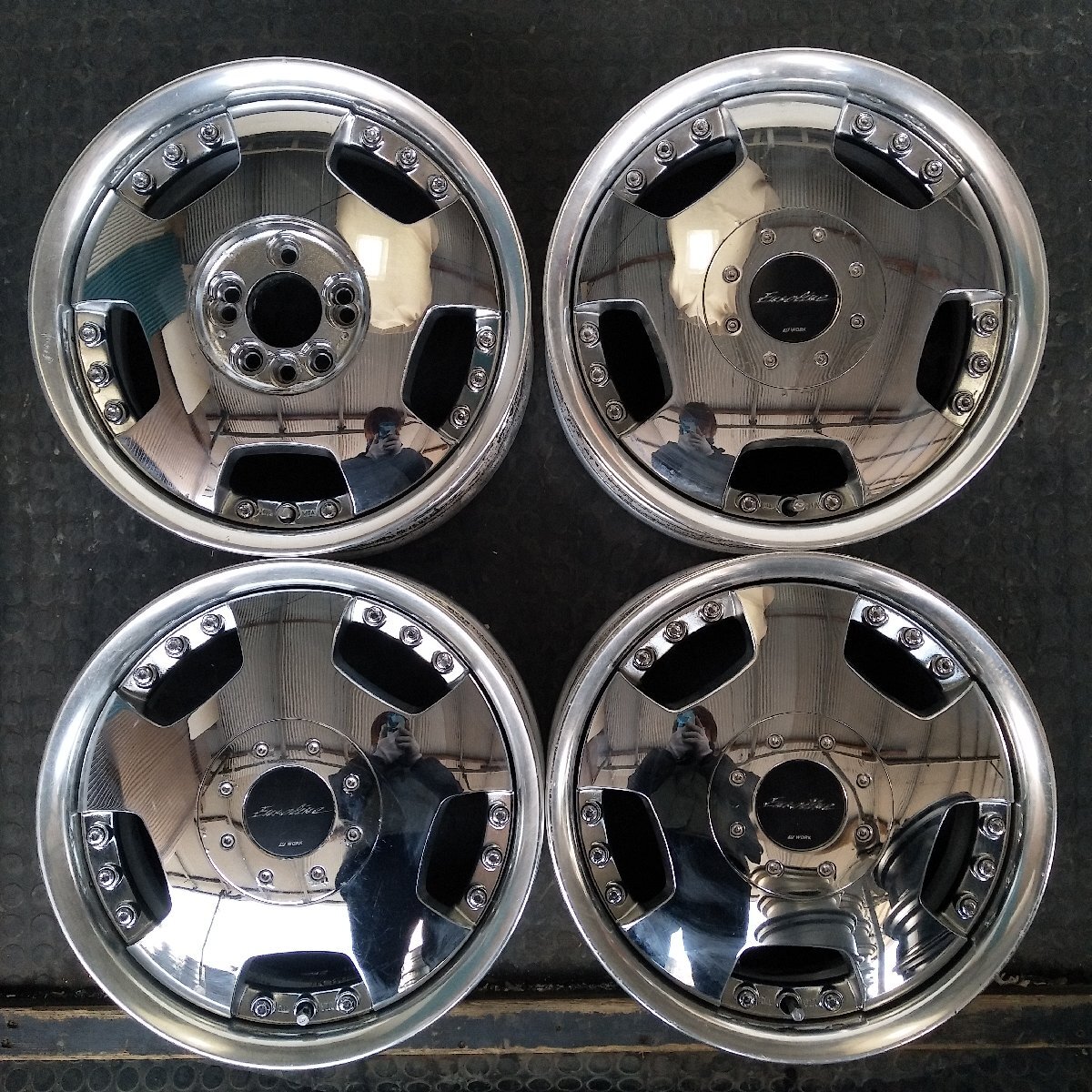 管理番号：A3-71【4本価格】【15x5.5J 4x100 5x100 ET+48 ハブ60】WORK Euro line・マルチ・2ピース・直接引取・適格請求書発行可能の画像1