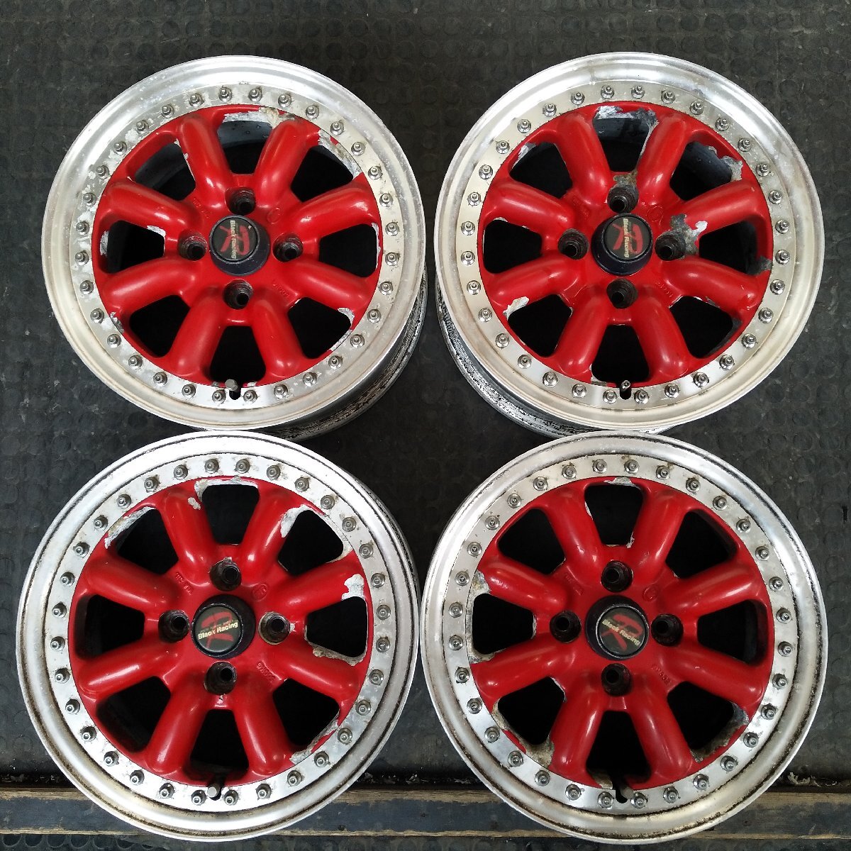 管理番号：A3-148【4本価格】【14×6J 4x100 ET+38 ハブ60】ブラックレーシング・3ピース・ レビン トレノ等・適格請求書発行可能_画像1