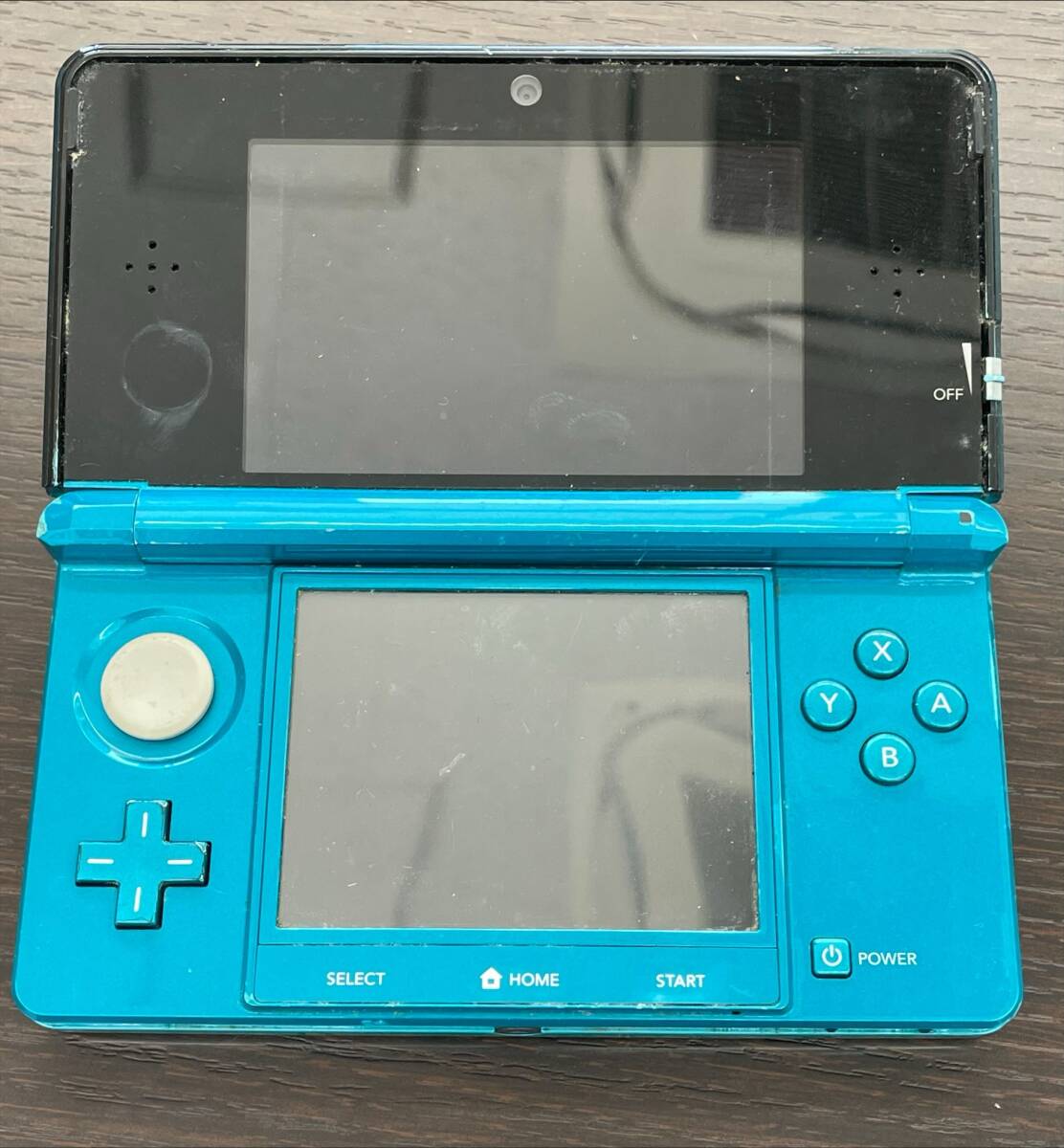 H#5521【ジャンク】Nintendo 3DS アクアブルー ソフト4本付 動作未確認 