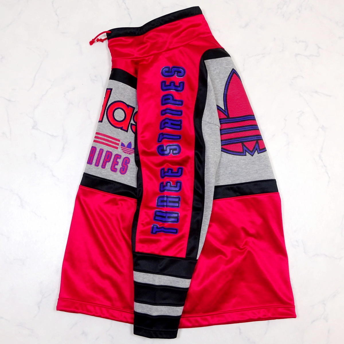 美品 80s ビンテージ アディダス ビッグトレフォイル ロゴ モックネック 長袖シャツ オーバーシルエット M-L vintage adidasの画像8