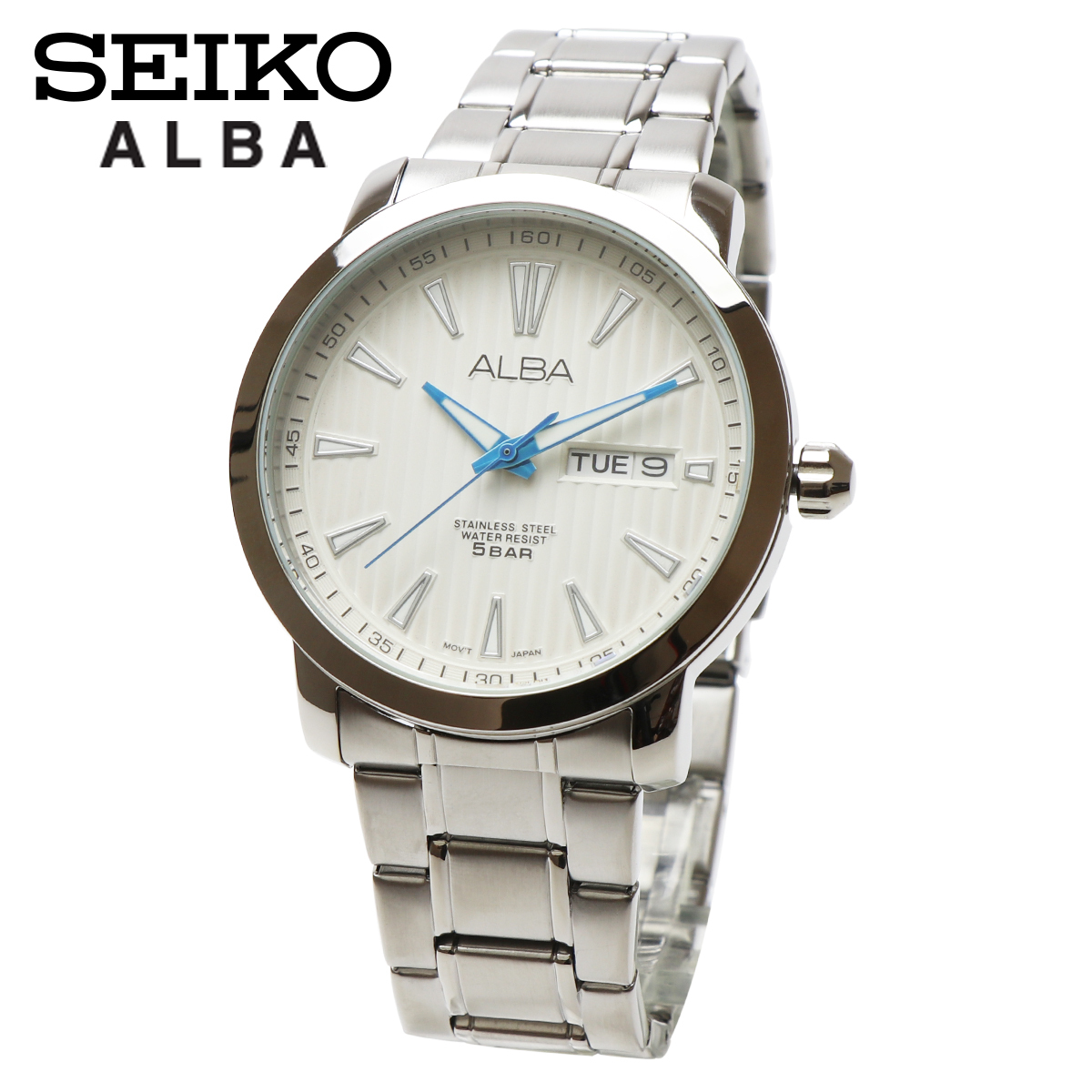 SEIKO セイコー ALBA アルバ AT2015X1 ホワイト メンズ ステンレス ビジネス アナログ 曜日 日付 デイデイト カレンダー 腕時計 男性