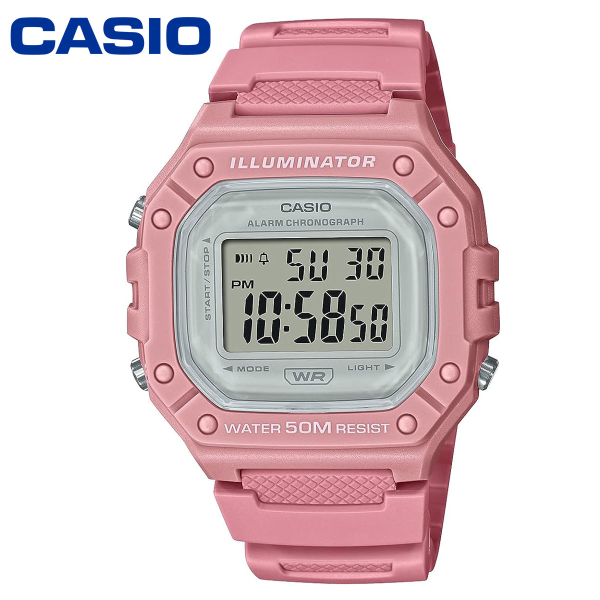 CASIO カシオ W218 くすみピンク レディース レディス 女性 キッズ 薄型 軽量 防水 スクエア デジタル 四角 腕時計 小学生 中学生_画像1