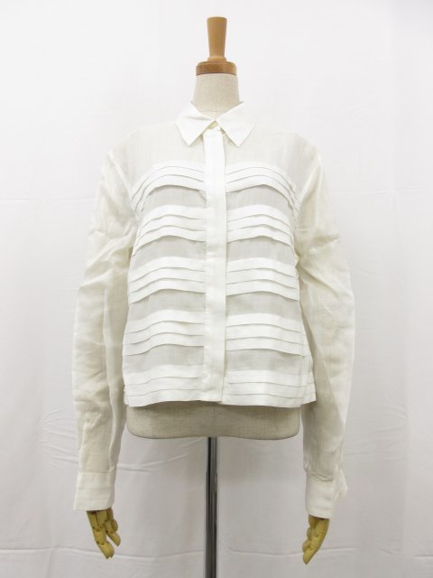 98P Vintage beautiful goods [ Chanel CHANEL]P10209V06364linen100%sia- shirt blouse ( lady's ) 42 white series . made #17HT2499#
