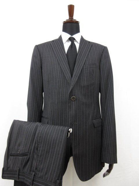 美品 【アルマーニコレツィオーニ ARMANI COLLEZIONI】 2ボタン スーツ (メンズ) size52R/DROP-S グレー系 ストライプ ■27RMS8079_画像1