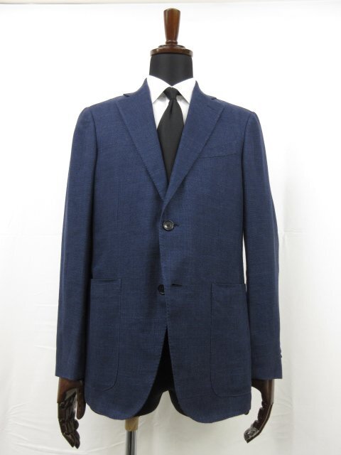 超美品 【Ermenegildo Zegna エルメネジルドゼニア】 リネン×シルク混 2ボタン ジャケット (メンズ) size48C ネイビー系 織柄 ■28MJ8944_画像1