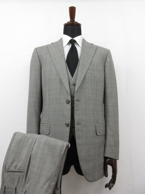 超美品 【ブリオーニ Brioni】 CHIGI カシミヤ混 2ボタン 3ピーススーツ (メンズ) size46R グレー×ブラック グレンチェック ■27AAA210_画像2