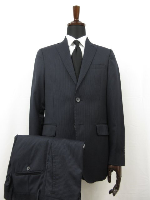 超美品 【マルセルラサンス MARCEL LASSANCE】 2ボタン 濃紺 スーツ (メンズ) size48 ネイビー系 ストライプ 伊製 117-12-1709 ■27RMS8134_画像1