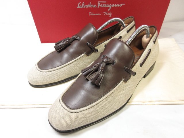 極美品 【サルヴァトーレフェラガモ Salvatore Ferragamo】 異素材 タッセル付き ローファー 紳士靴 (メンズ) size6EE 茶系 ■15MZA4907■